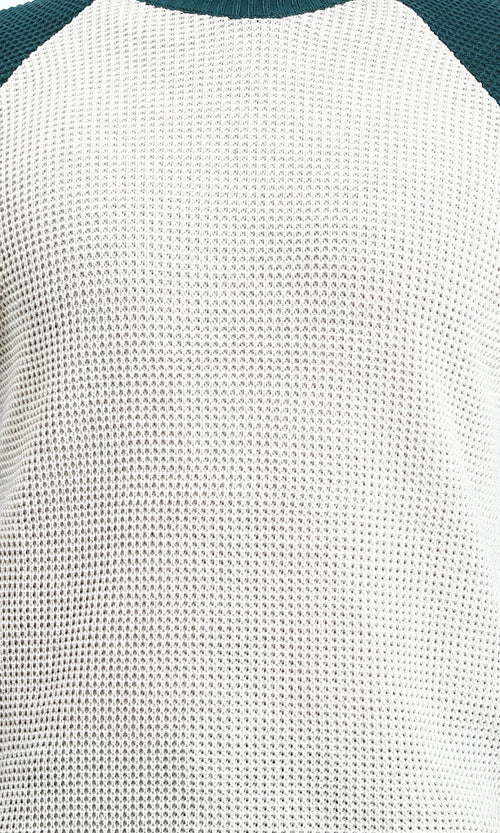 R212609 - Bi-Tone Self Pattern Pullover - Dark Green & White