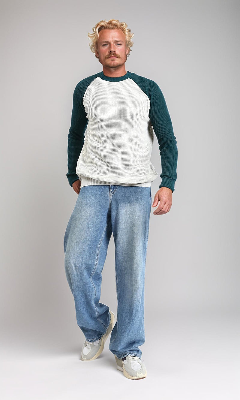 R212609 - Bi-Tone Self Pattern Pullover - Dark Green & White