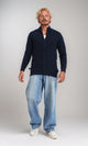R212611 - Zipper Through Neck Knitted Sweater - Navy Blue