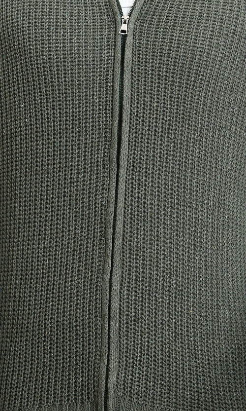 R212613 - Zipper Through Neck Knitted Sweater - Light Olive