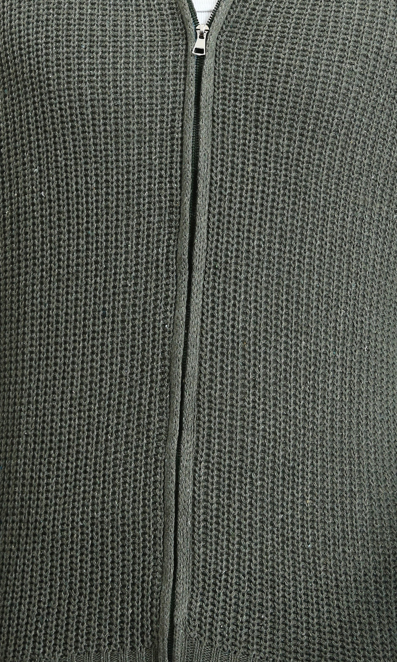 R212613 - Zipper Through Neck Knitted Sweater - Light Olive