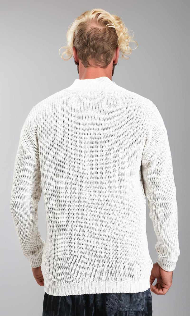R212614 - Zipper Through Neck Knitted Sweater - Off-White