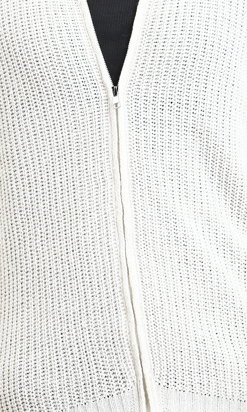 R212614 - Zipper Through Neck Knitted Sweater - Off-White