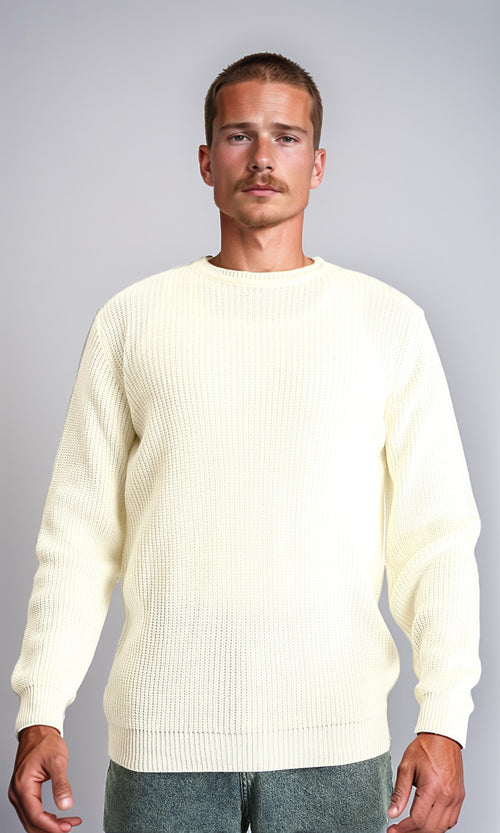 R212615 - Round Neck Knitted Winter Pullover - Off-White