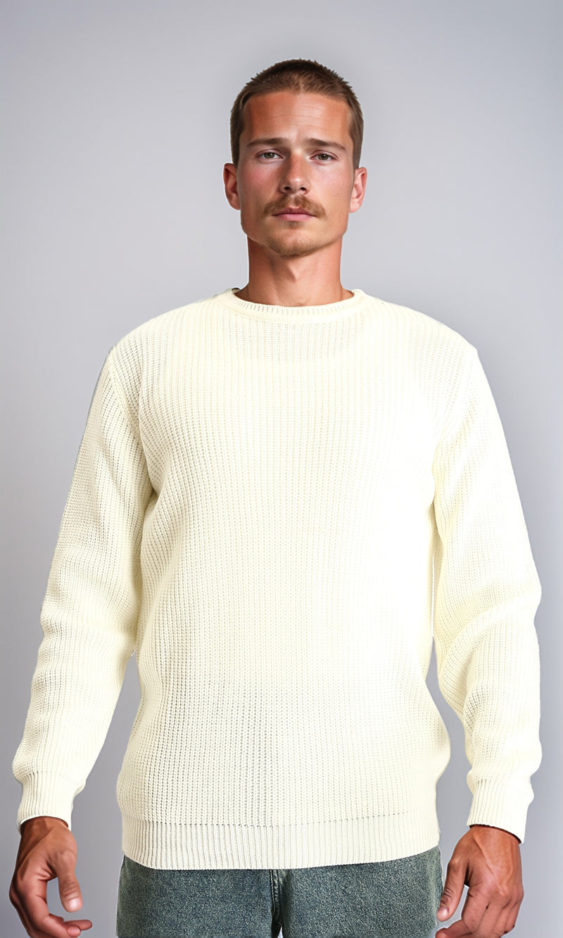 R212615 - Round Neck Knitted Winter Pullover - Off-White