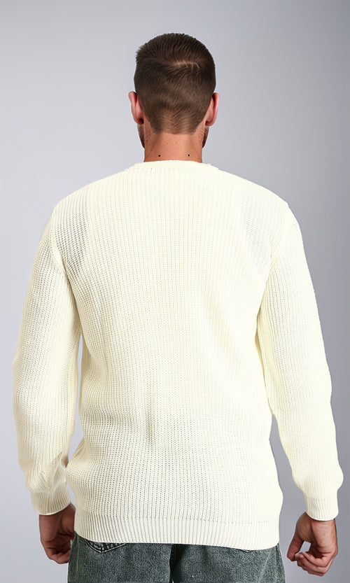 R212615 - Round Neck Knitted Winter Pullover - Off-White