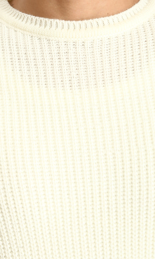 R212615 - Round Neck Knitted Winter Pullover - Off-White