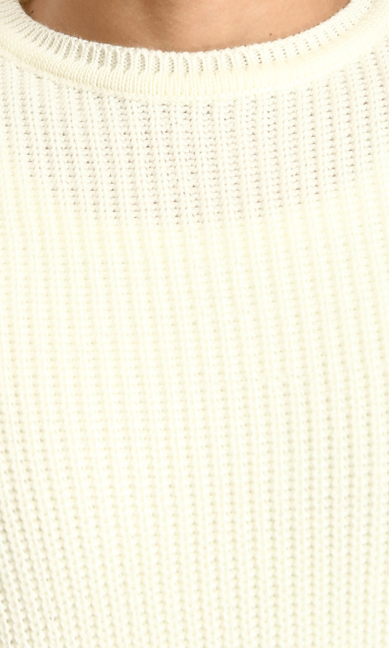 R212615 - Round Neck Knitted Winter Pullover - Off-White