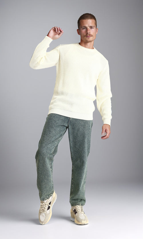 R212615 - Round Neck Knitted Winter Pullover - Off-White