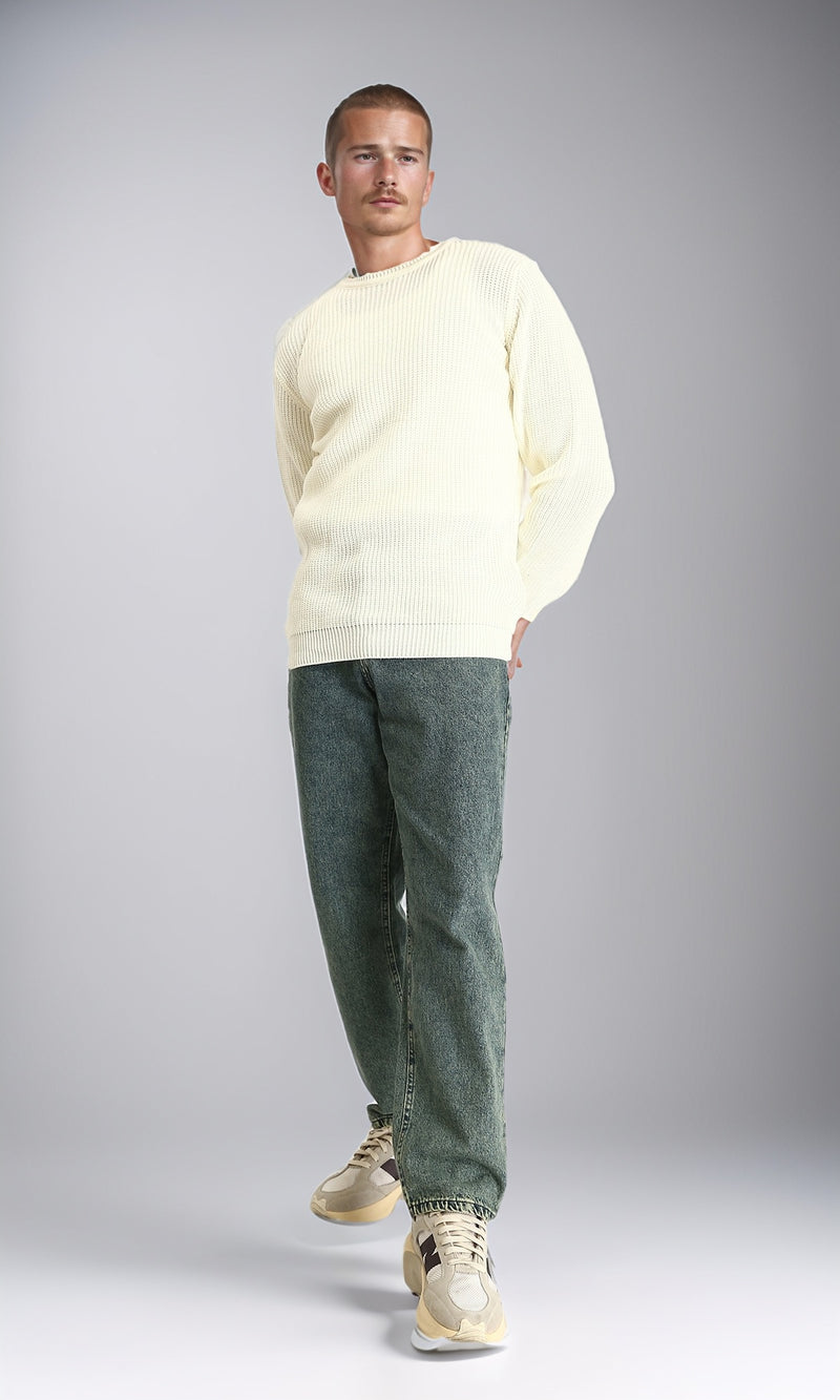 R212615 - Round Neck Knitted Winter Pullover - Off-White