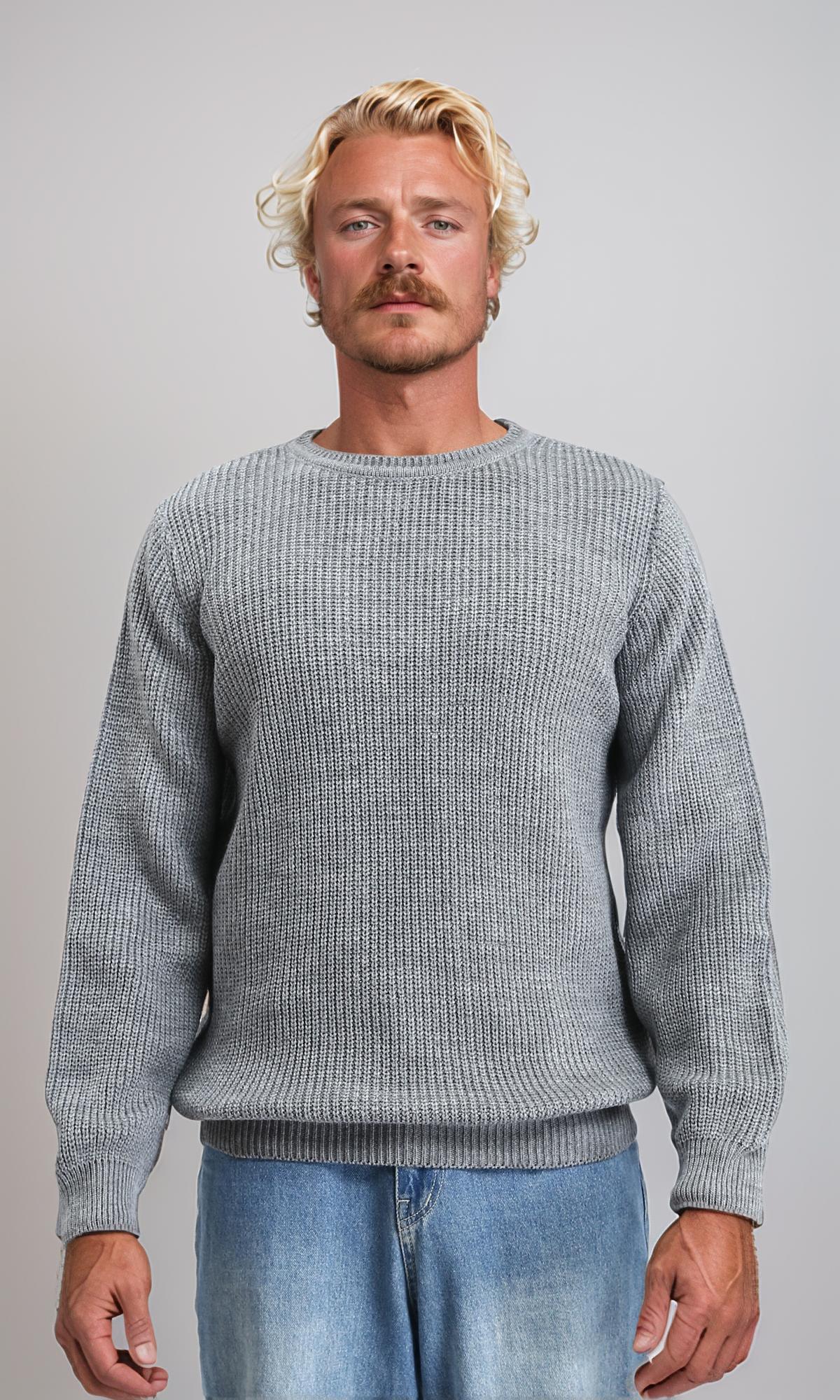 Slip On Round Neck Knitted Pullover - Heather Dark Grey