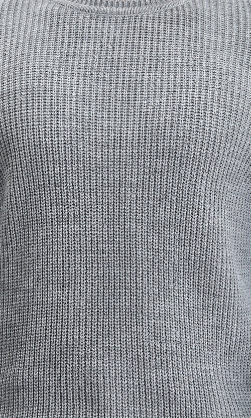 R212616 - Slip On Round Neck Knitted Pullover - Heather Dark Grey