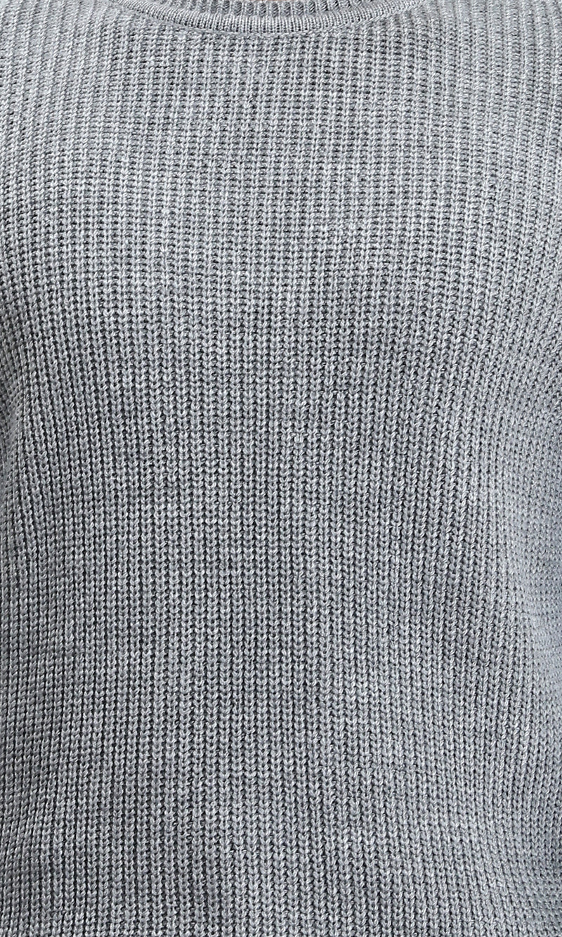 R212616 - Slip On Round Neck Knitted Pullover - Heather Dark Grey