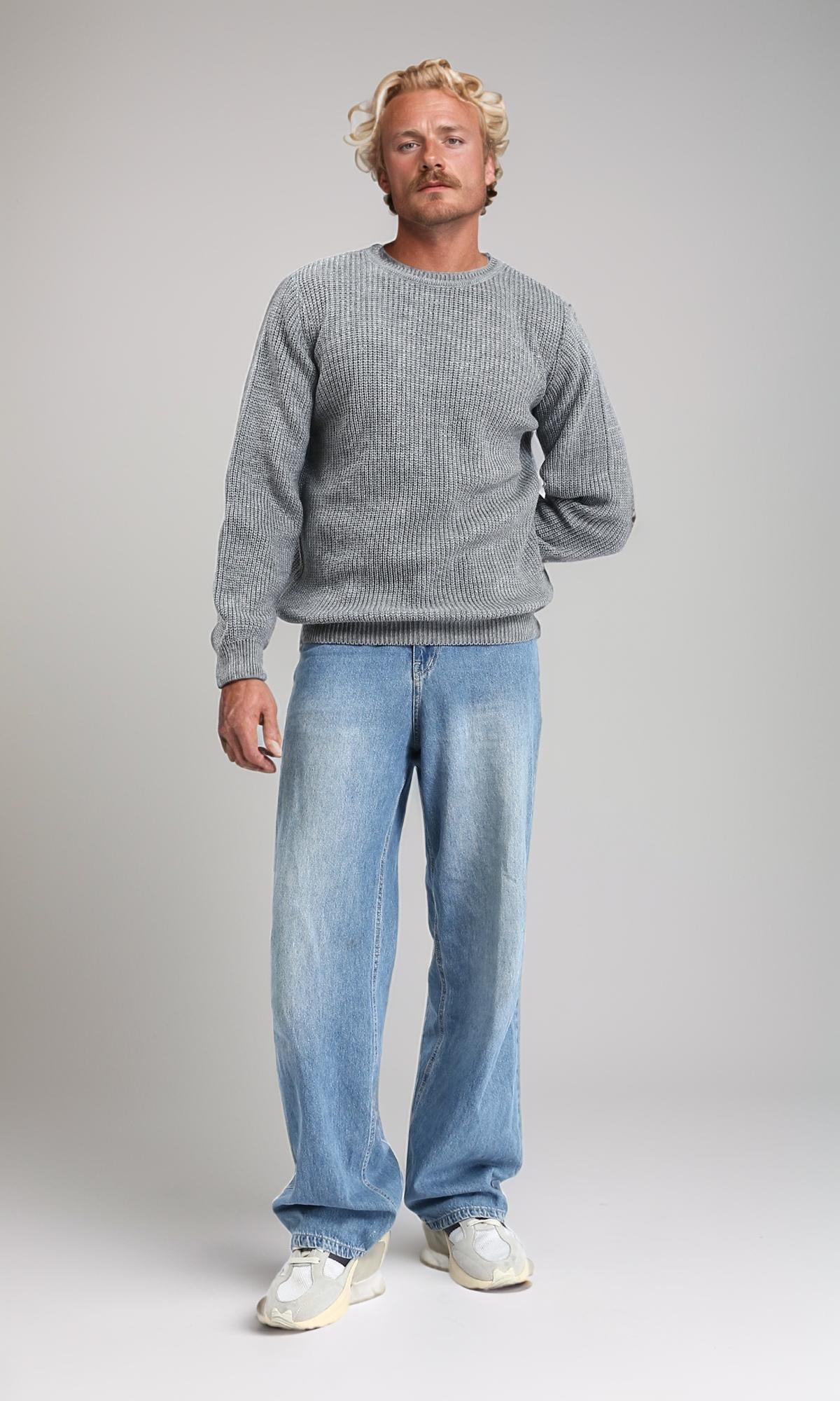 R212616 - Slip On Round Neck Knitted Pullover - Heather Dark Grey