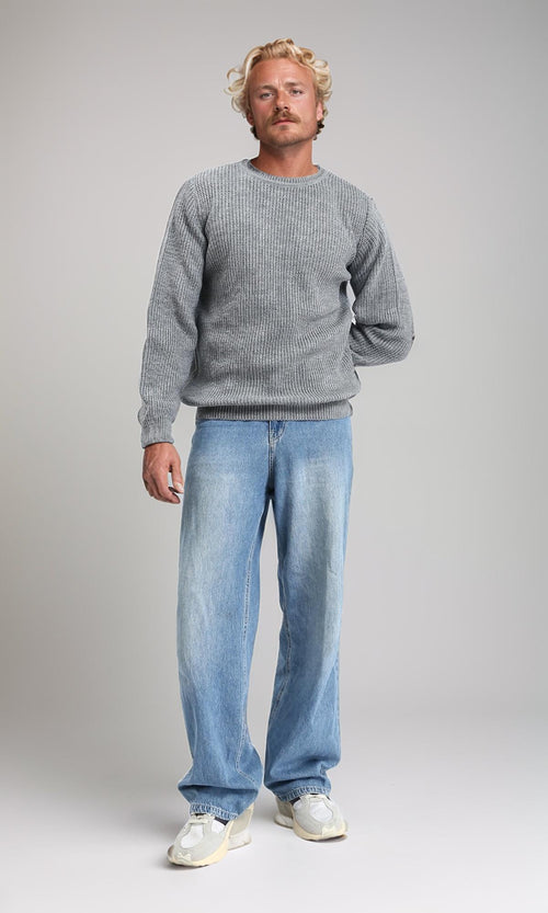 R212616 - Slip On Round Neck Knitted Pullover - Heather Dark Grey