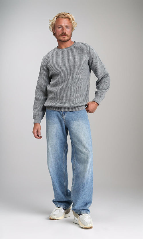 R212616 - Slip On Round Neck Knitted Pullover - Heather Dark Grey