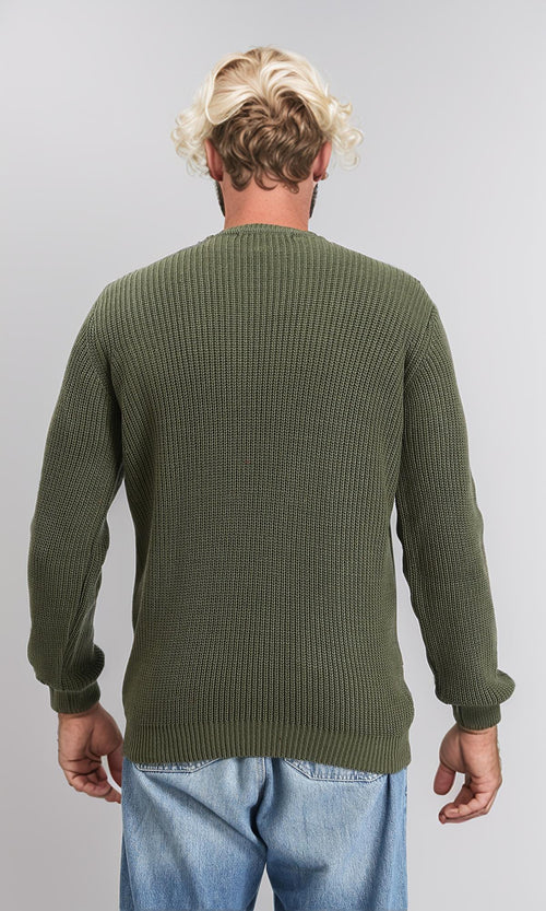 R212617 - Slip On Round Neck Knitted Pullover - Dark Olive
