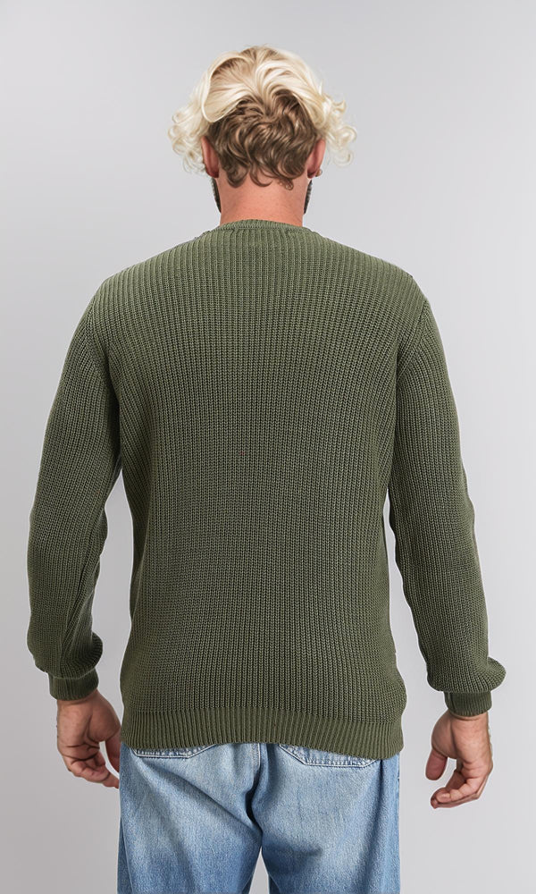 R212617 - Slip On Round Neck Knitted Pullover - Dark Olive