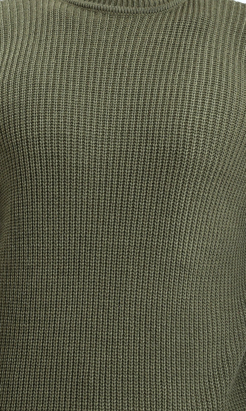 R212617 - Slip On Round Neck Knitted Pullover - Dark Olive