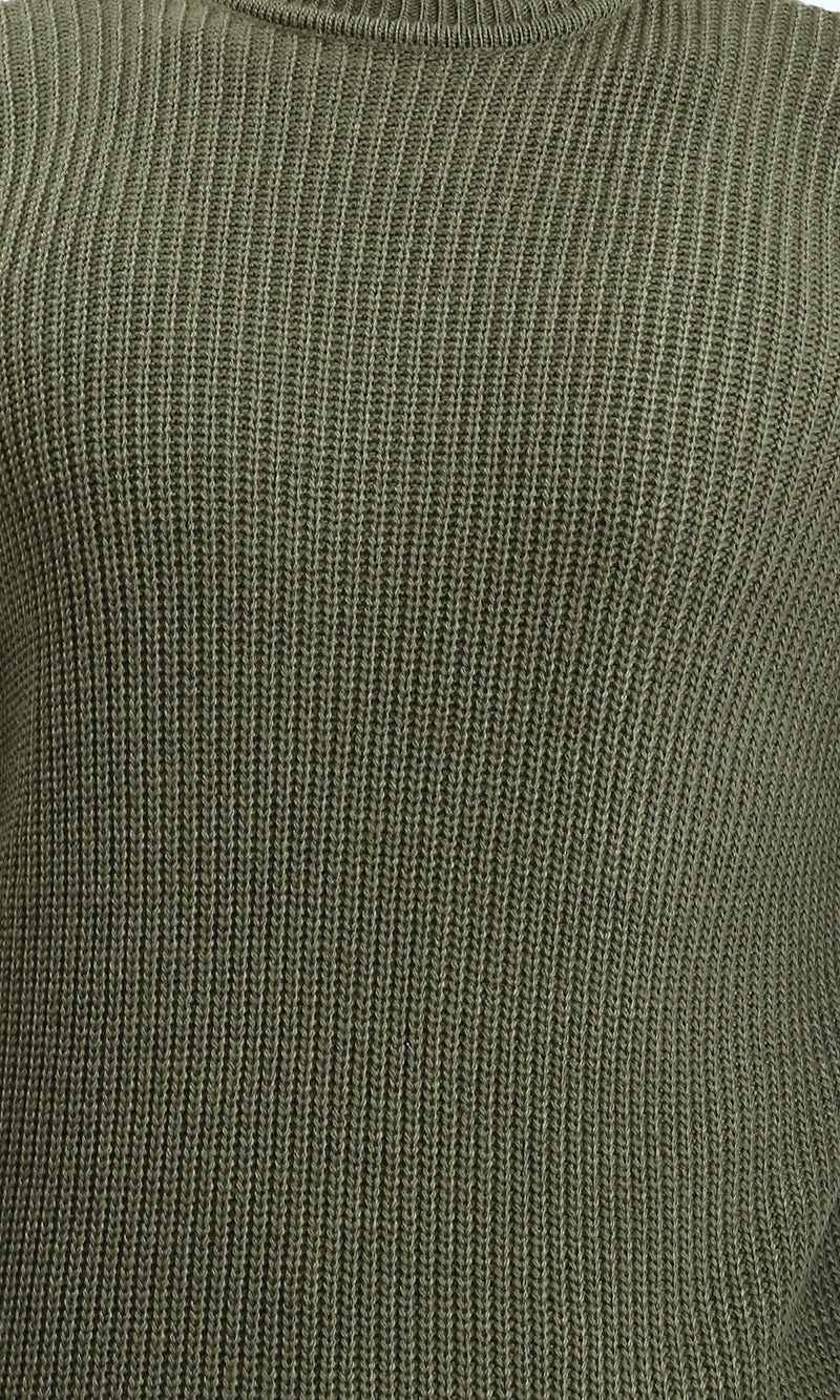 R212617 - Slip On Round Neck Knitted Pullover - Dark Olive