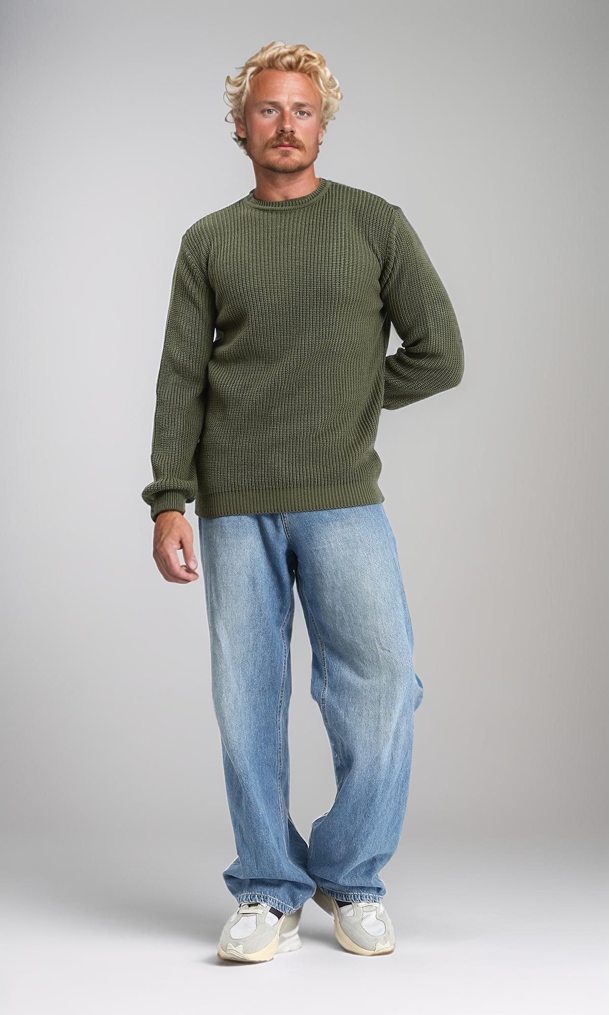 R212617 - Slip On Round Neck Knitted Pullover - Dark Olive
