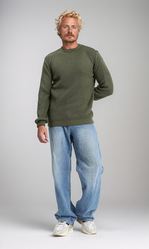 R212617 - Slip On Round Neck Knitted Pullover - Dark Olive