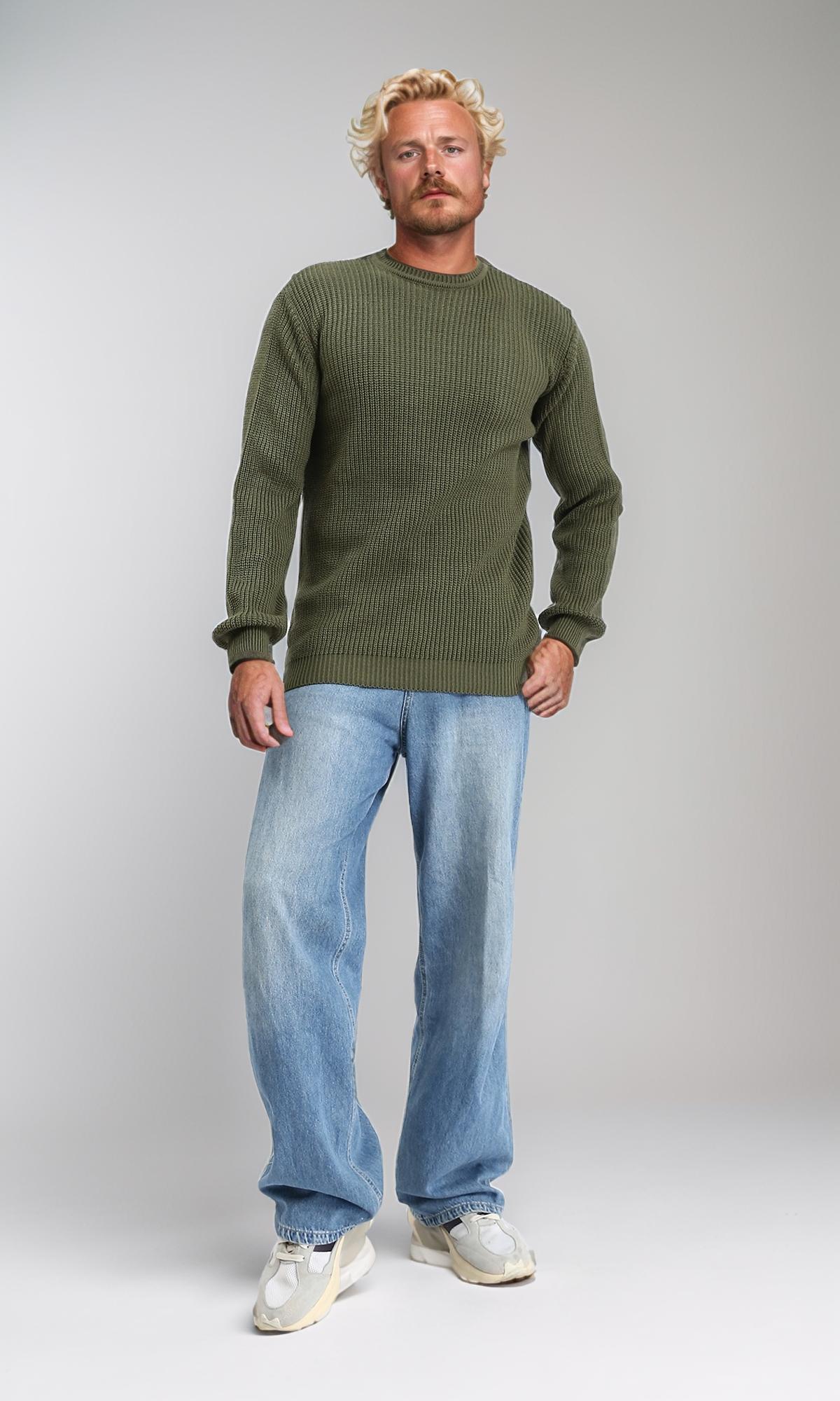 R212617 - Slip On Round Neck Knitted Pullover - Dark Olive