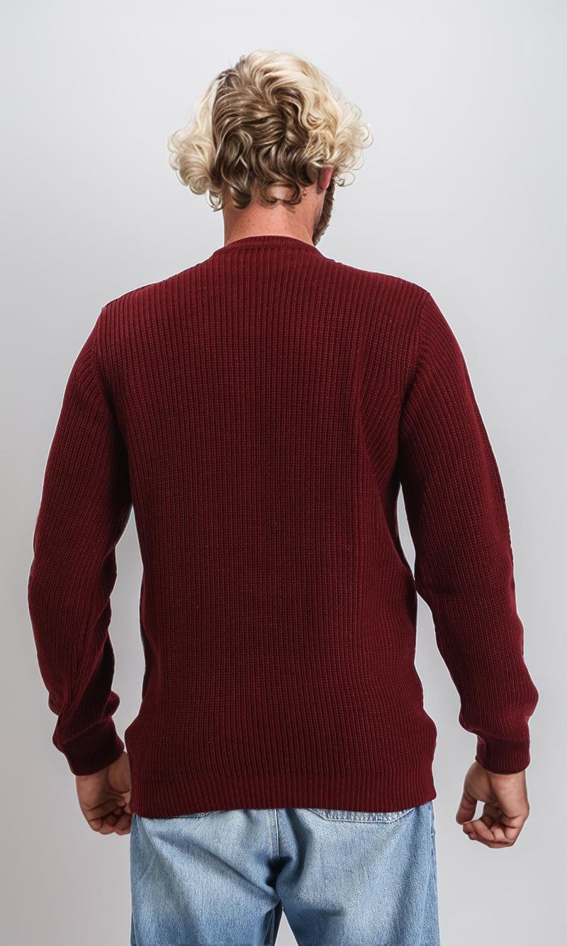 R212618 - Slip On Round Neck Knitted Pullover - Dark Burgundy