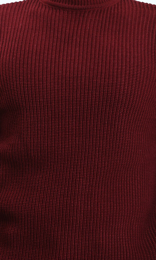 R212618 - Slip On Round Neck Knitted Pullover - Dark Burgundy