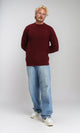 R212618 - Slip On Round Neck Knitted Pullover - Dark Burgundy
