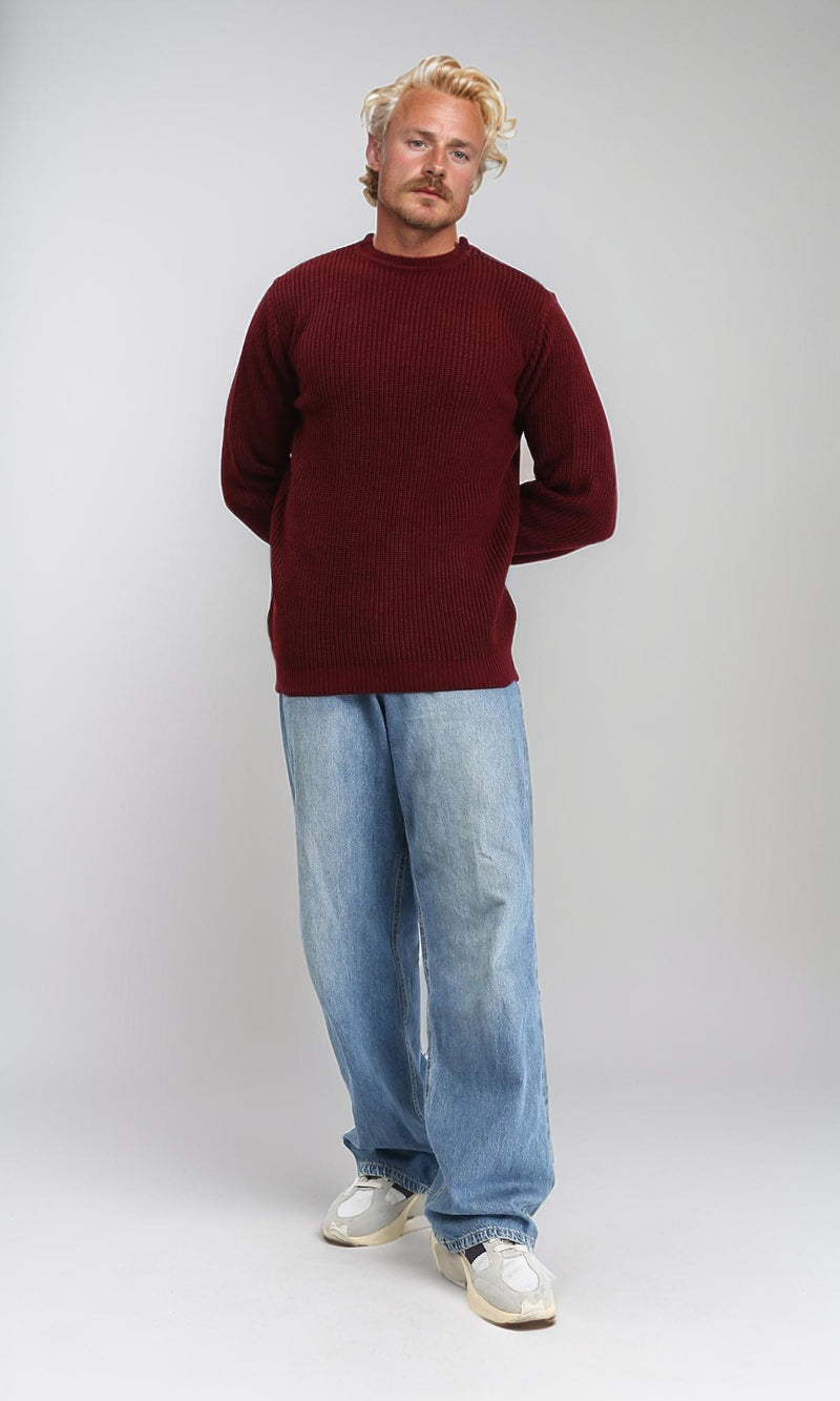 R212618 - Slip On Round Neck Knitted Pullover - Dark Burgundy