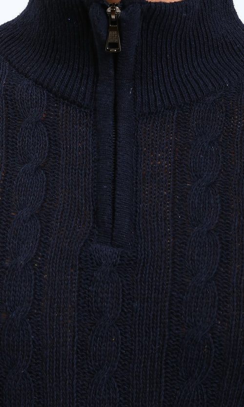 R212620 - Braided Knit Zipped Winter Sweater - Pastel Beige