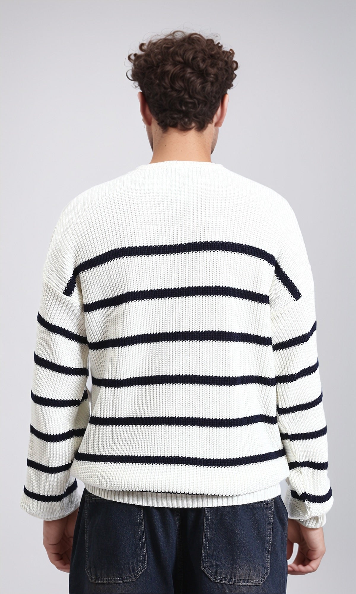 R212623 - Striped Chunky Knit Pullover - White & Black