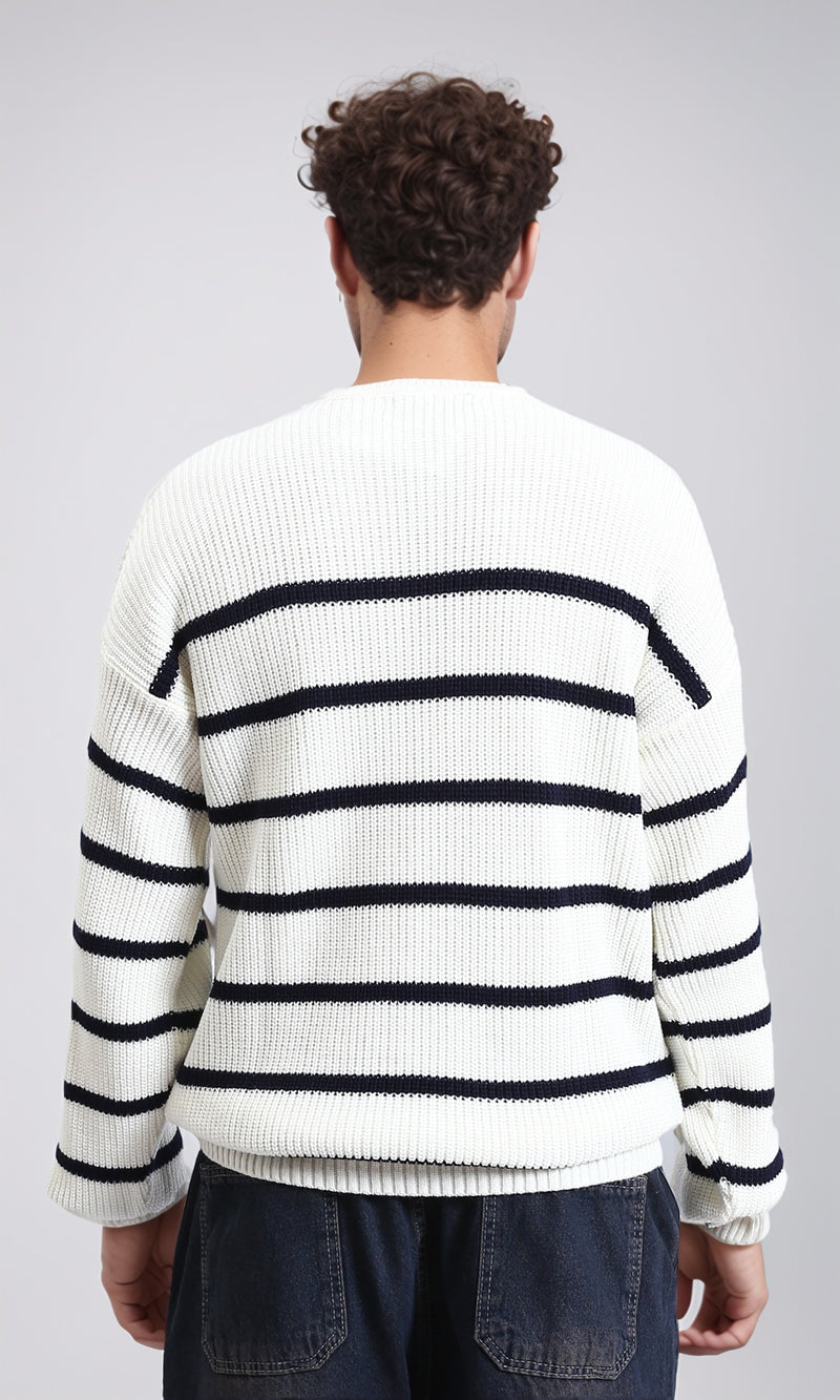 R212623 - Striped Chunky Knit Pullover - White & Black