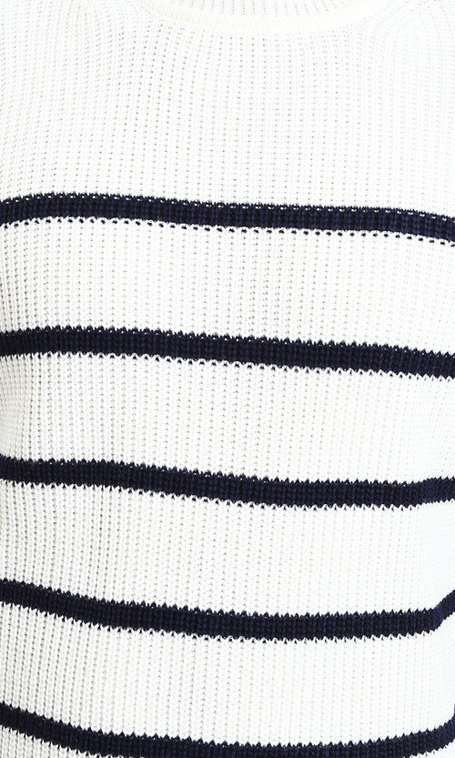 R212623 - Striped Chunky Knit Pullover - White & Black