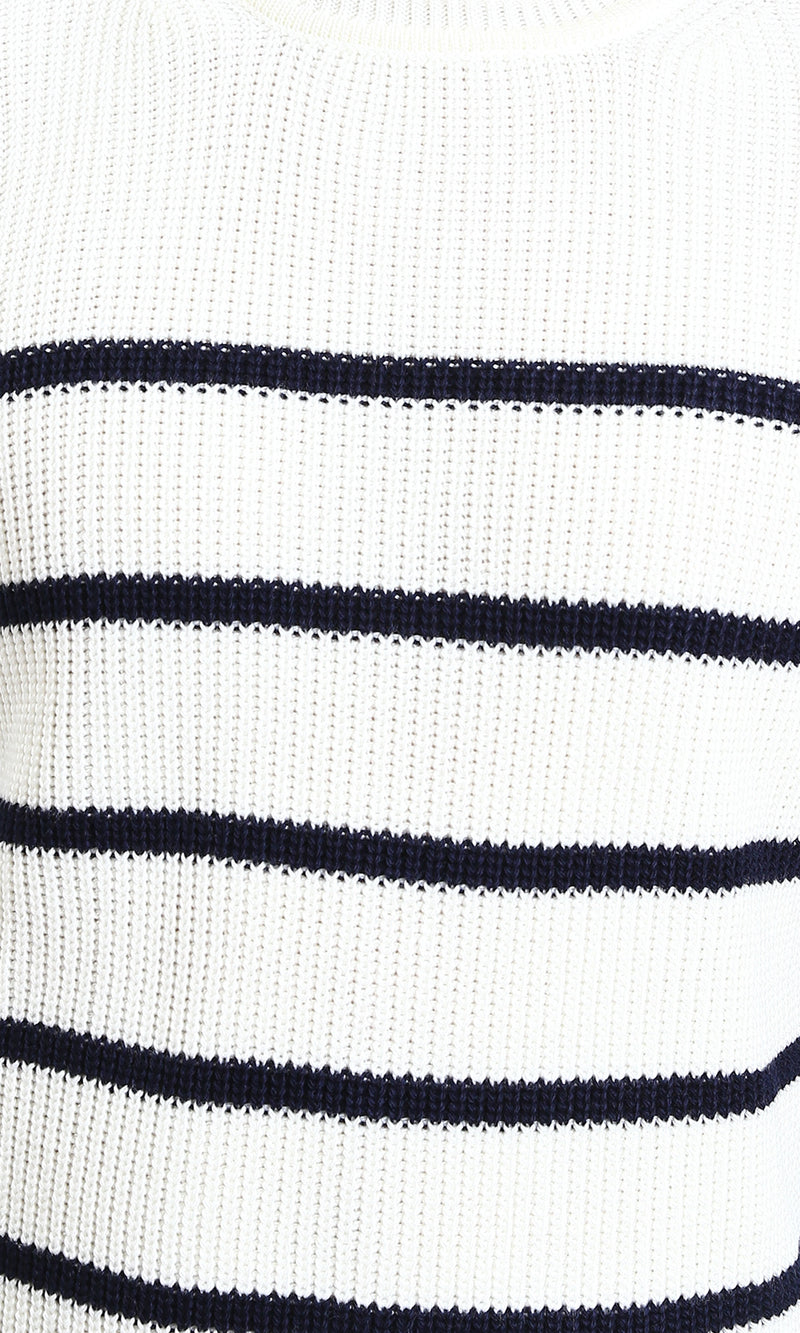 R212623 - Striped Chunky Knit Pullover - White & Black