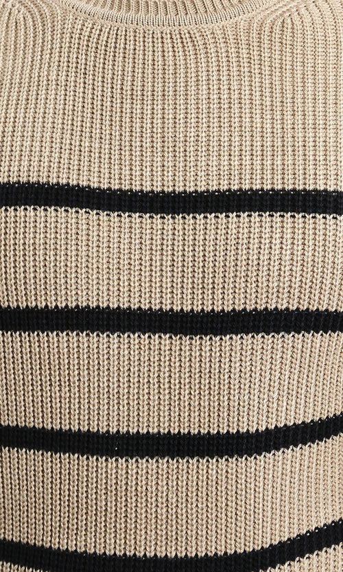R212624 - Striped Chunky Knit Pullover - Coffee & Black