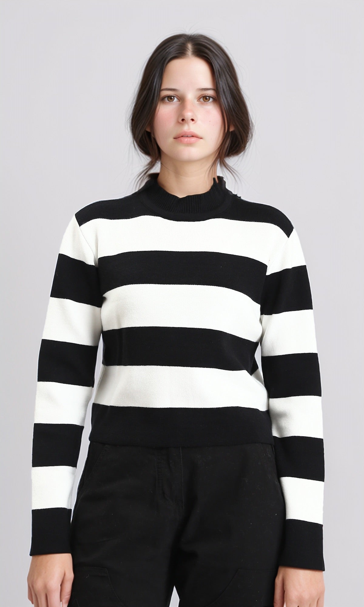 Bi-Tone Awning Striped Pullover - Black & White