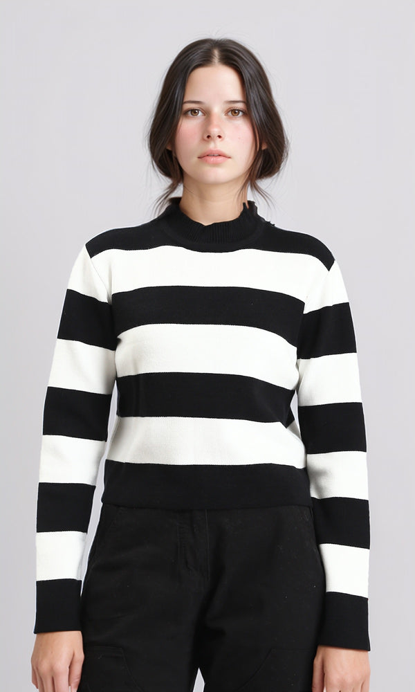 R212626 - Bi-Tone Awning Striped Pullover - Black & White