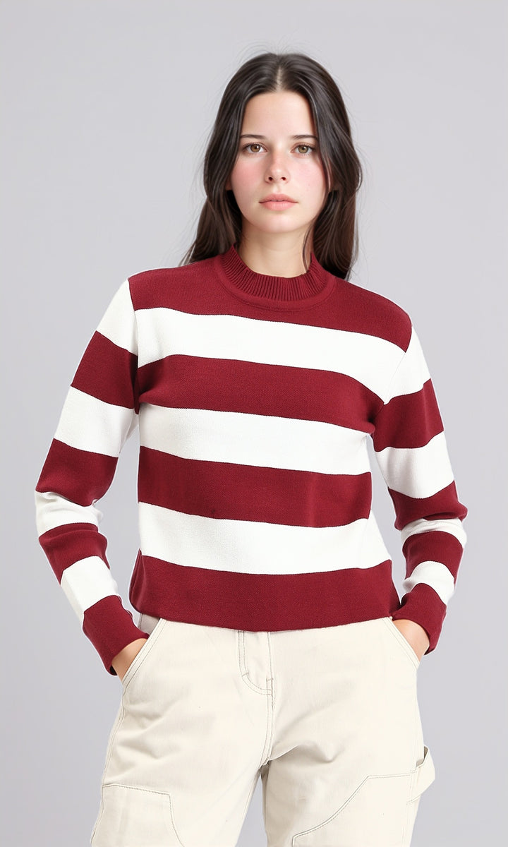 Bi-Tone Awning Striped Pullover - Burgundy & White
