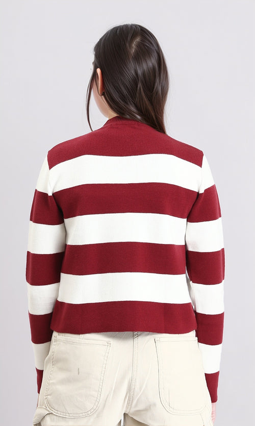 R212627 - Bi-Tone Awning Striped Pullover - Burgundy & White