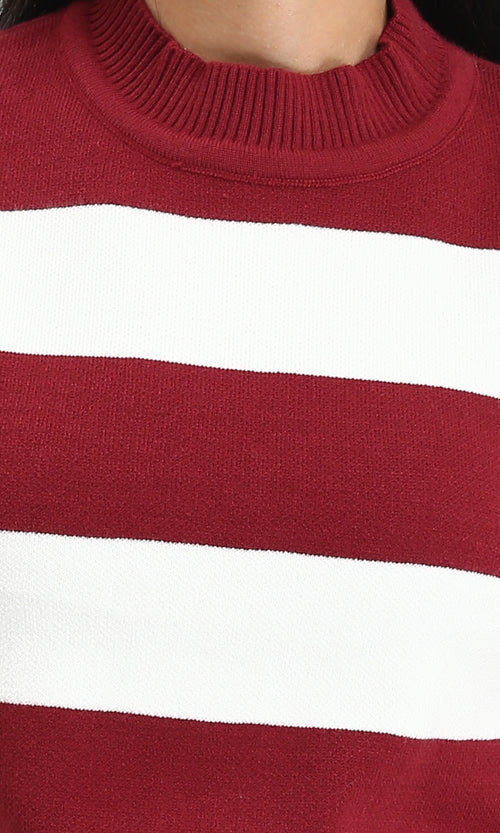R212627 - Bi-Tone Awning Striped Pullover - Burgundy & White