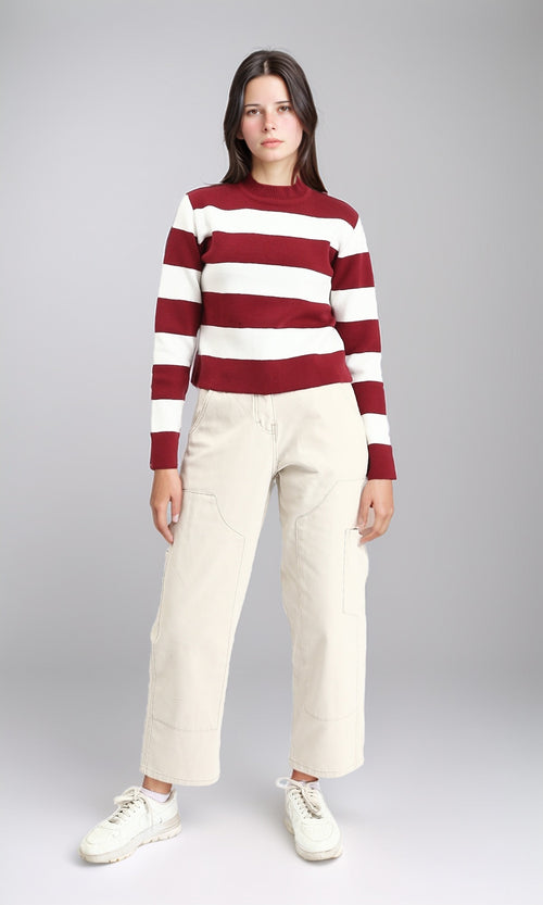 R212627 - Bi-Tone Awning Striped Pullover - Burgundy & White
