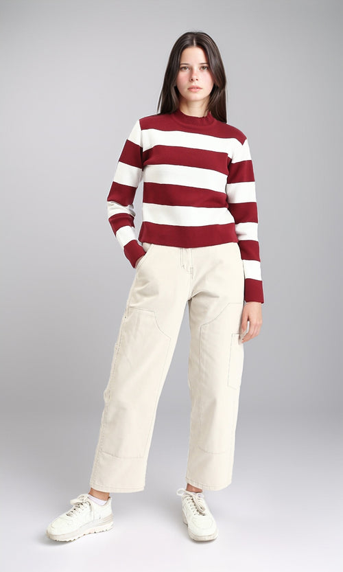 R212627 - Bi-Tone Awning Striped Pullover - Burgundy & White