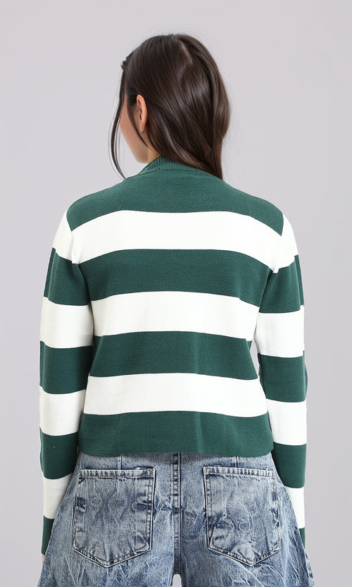 R212628 - Bi-Tone Awning Striped Pullover - Dark Green & White