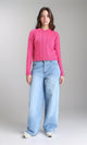 R212630 - Ribbed Round Neck Braided Pullover - Dark Pink