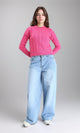 R212630 - Ribbed Round Neck Braided Pullover - Dark Pink
