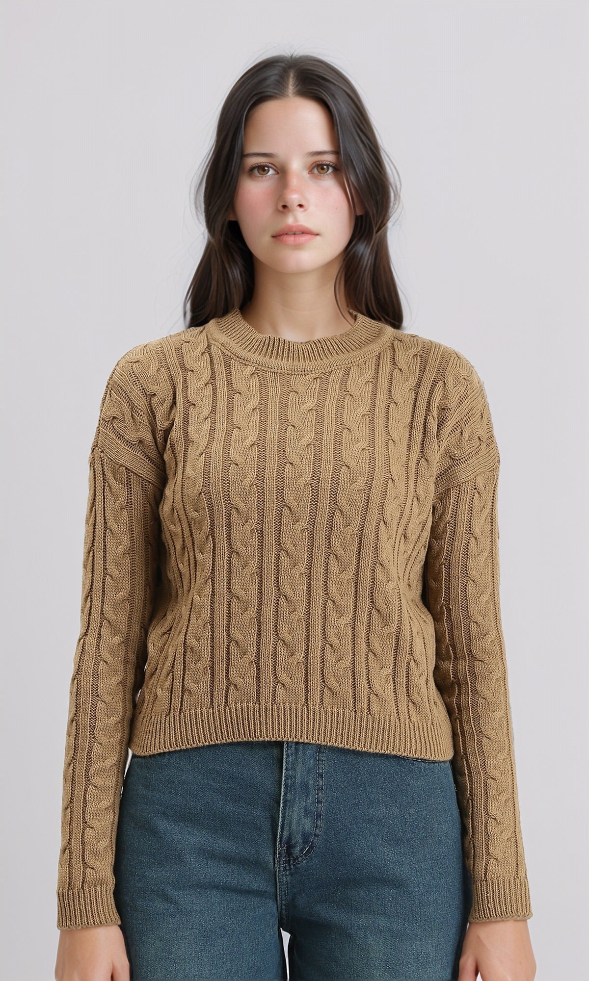Braided Knit Slip On Pullover - Coffee