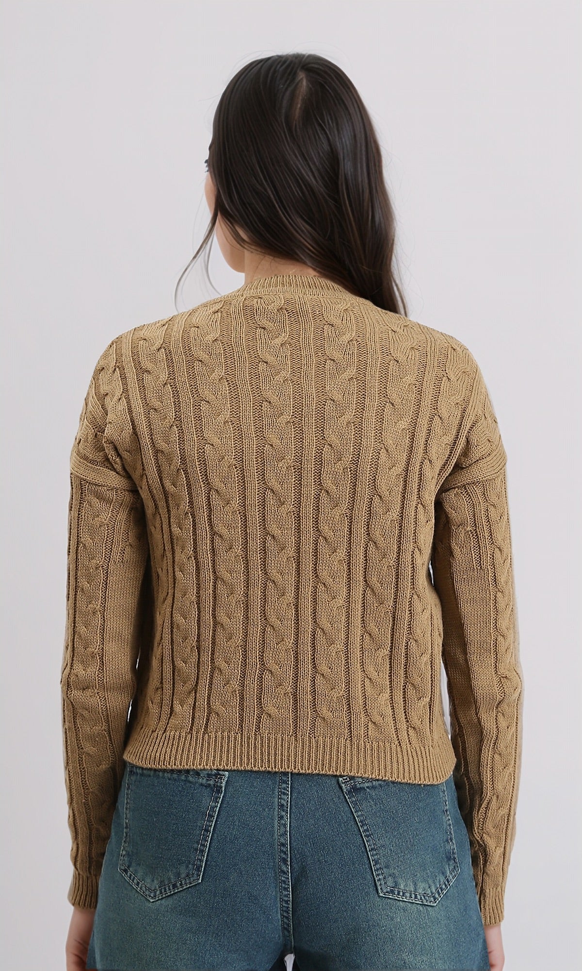 R212631 - Braided Knit Slip On Pullover - Coffee