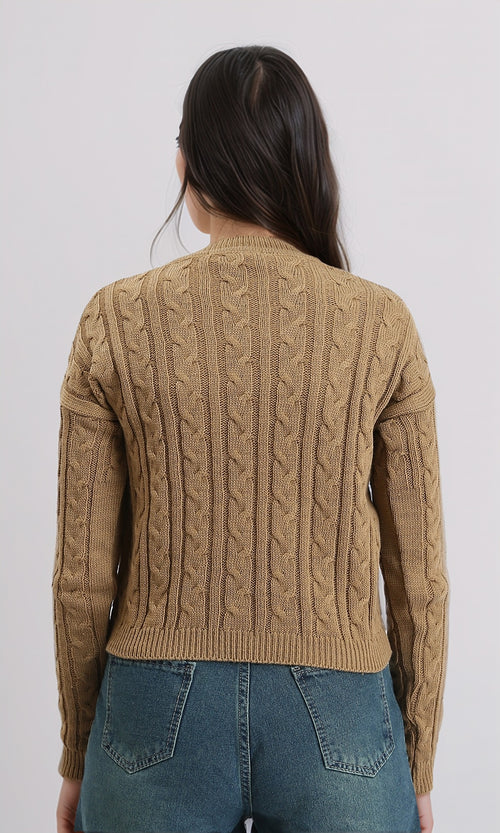 R212631 - Braided Knit Slip On Pullover - Coffee